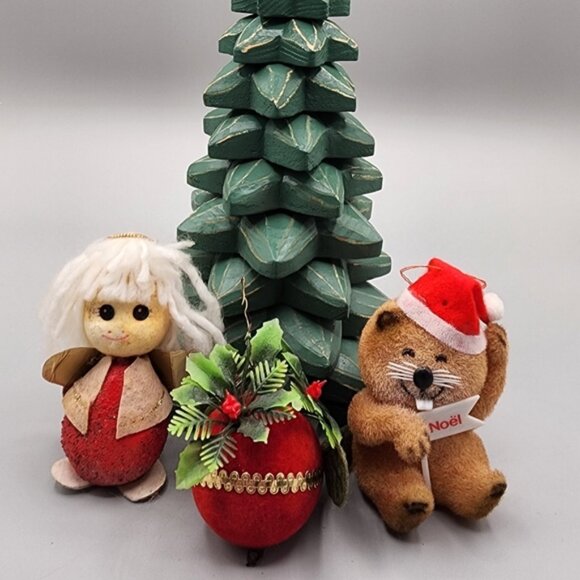 Vintage Flocked Christmas Ornaments - Picture 1 of 8